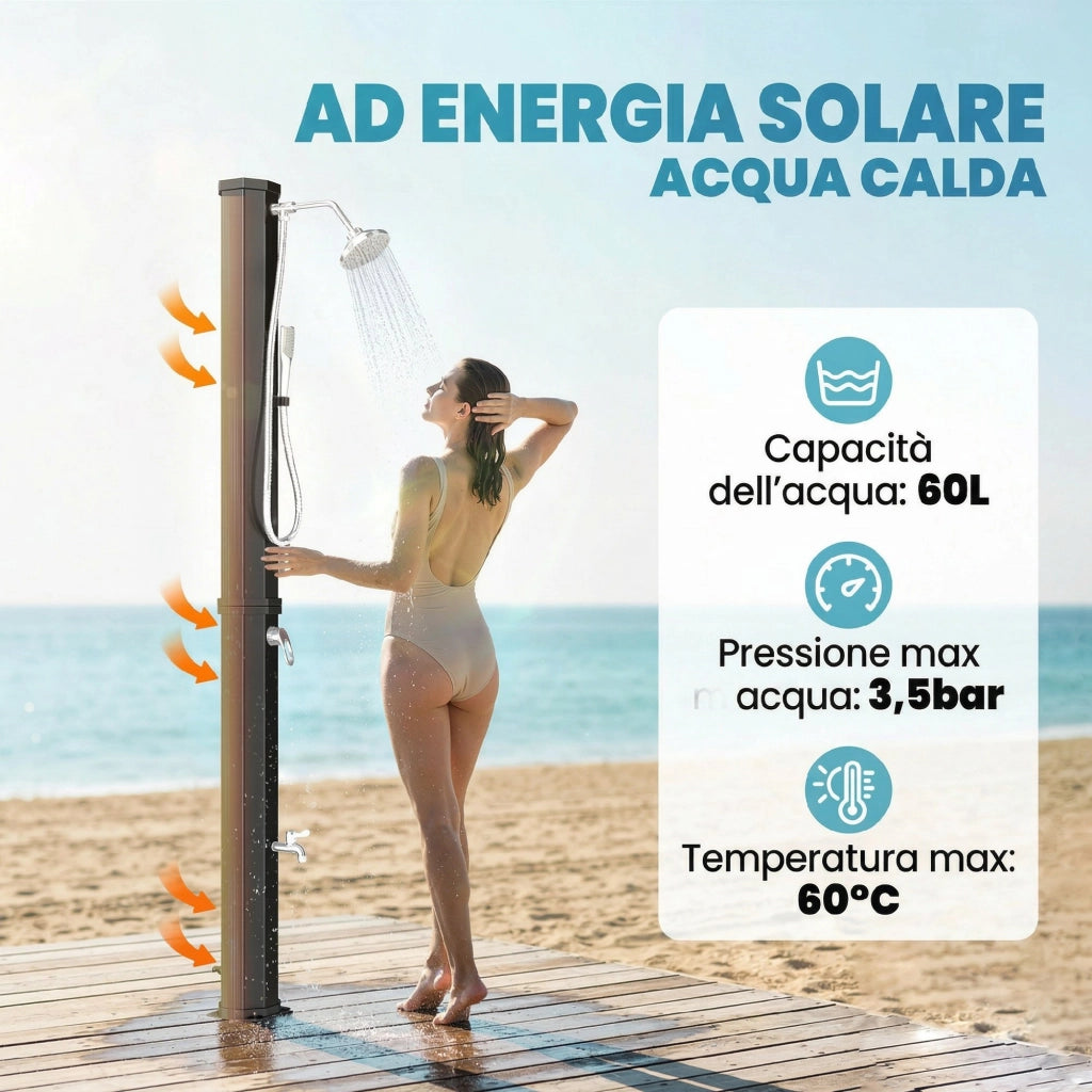 Doccia Solare da Giardino 60L ¨C Xylo ¨C 2 Soffioni Riscaldata Esterno