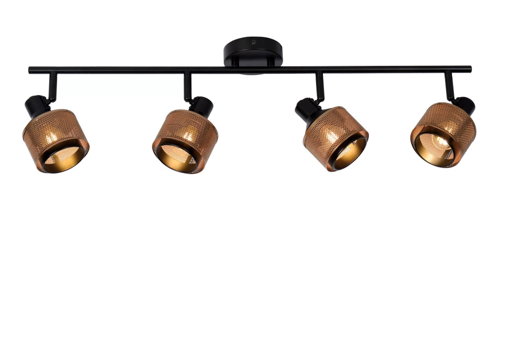Plafoniera industriale Rafa 4 spot nero oro E14 Lucide