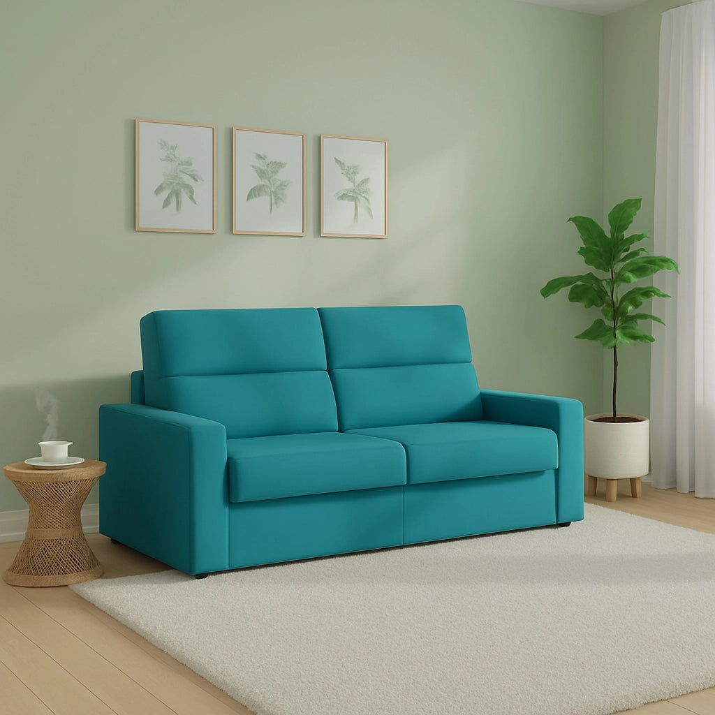 None, Divano Letto 2 Posti Sfoderabile Made in Italy, 180x95 cm Azzurro