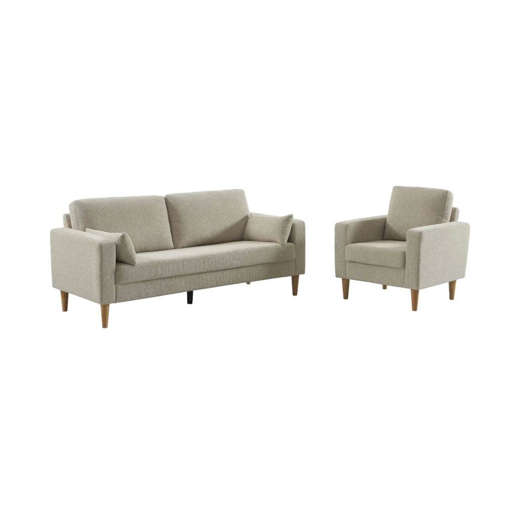 Poltrona in legno di hevea e ciniglia, beige