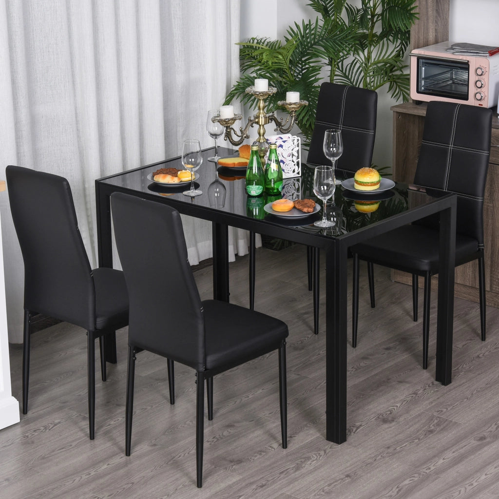 Set Tavolo e Sedie da Pranzo ¨C Minimal ¨C Nero, Legno, 90x200