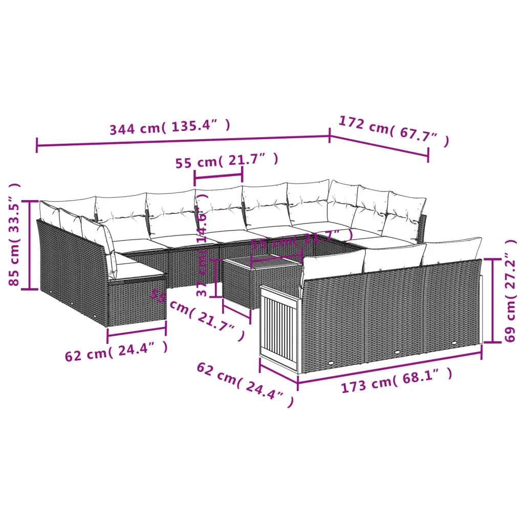 Set Divani da Giardino 14pz con Cuscini in Polyrattan Grigio 3260548