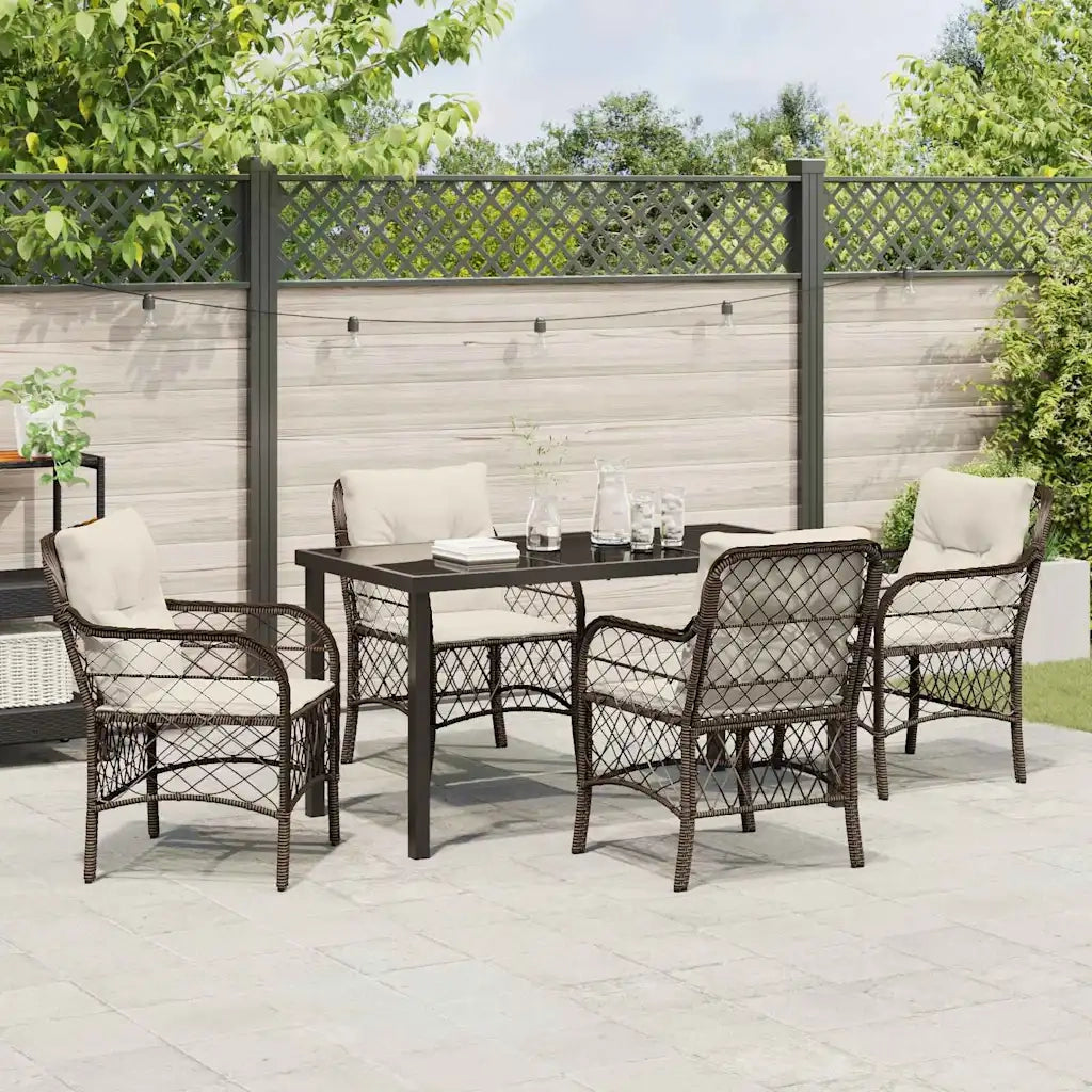 Set da Pranzo per Giardino con cuscino 5 pcs Marrone polyrattan