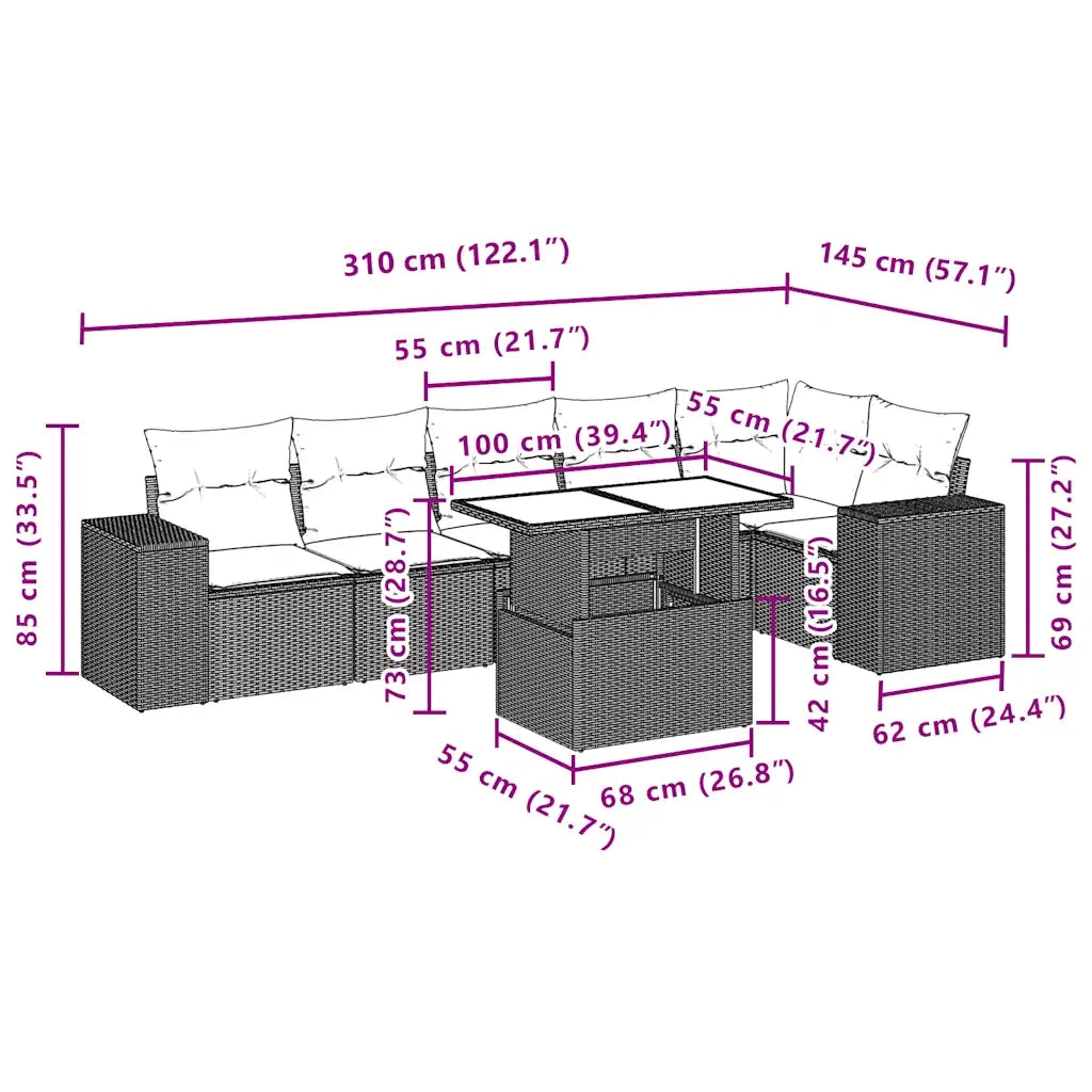 Set Divani da Giardino con Cuscini 7pz Nero Polyrattan 3269175