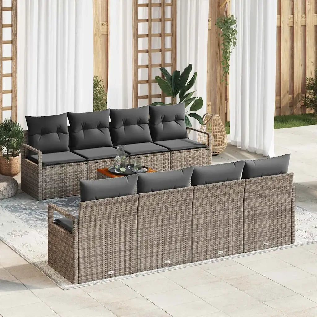 Set Divano da Giardino con cuscino 9 pcs Grigio polyrattan