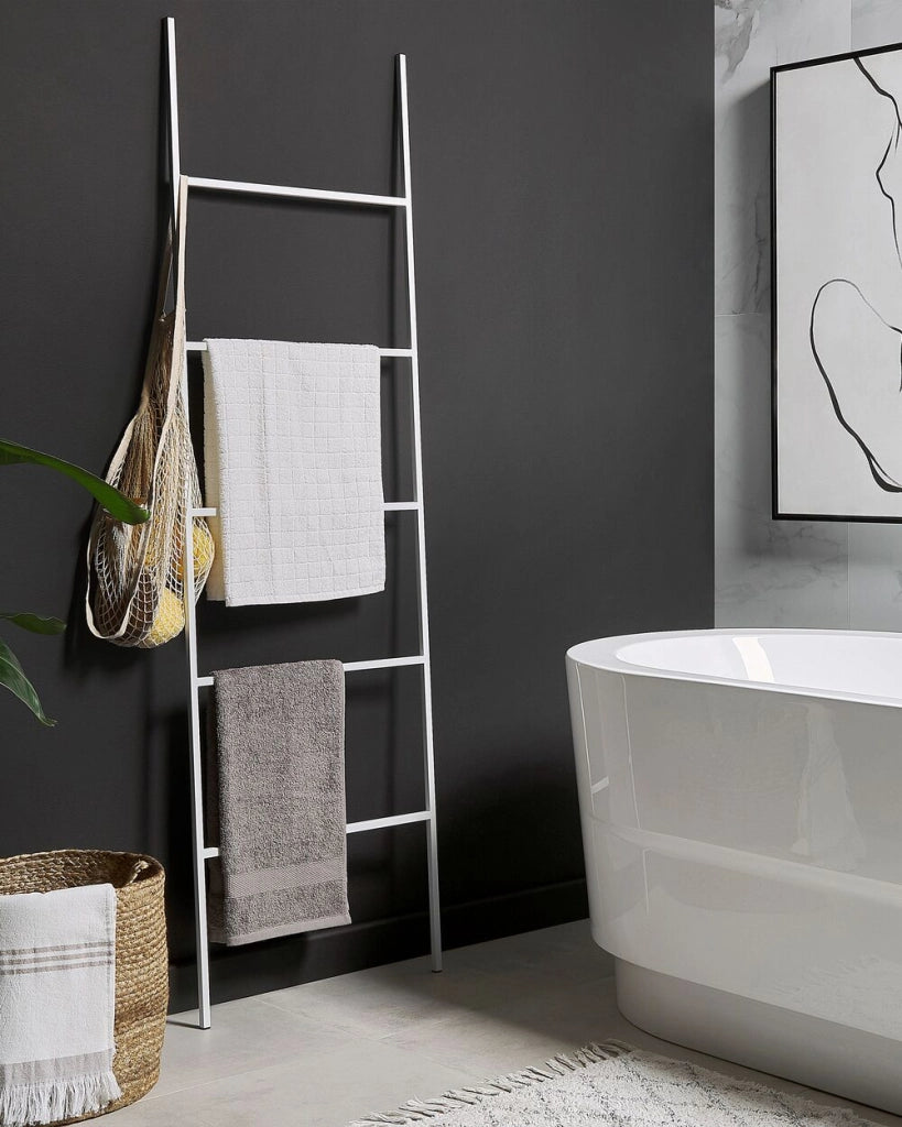 Portasciugamani in ferro bianco opaco a 5 binari Accessori per il bagno Portasciugamani in piedi Scaletta Design moderno