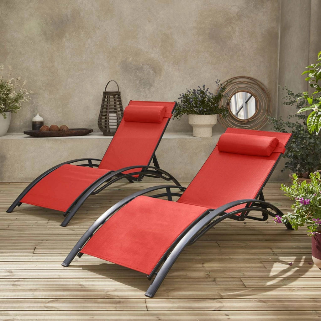 Set 2 lettini prendisole in alluminio textilene multiposizione,