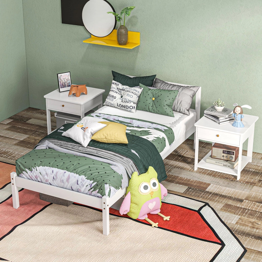 Letto Singolo con Testiera ¨C Minimal ¨C Legno 90x190 cm Bianco