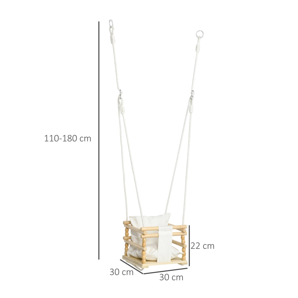 Altalena per Bambini in Legno e Cotone con Cuscino ¨C Minimal ¨C 30x30x110-180 cm