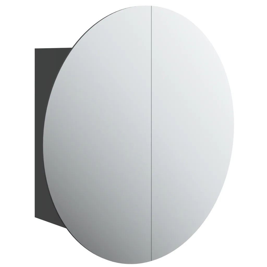Armadio da Bagno | Mobile da Bagno con Specchio Rotondo e LED Nero 47x47x17,5 cm