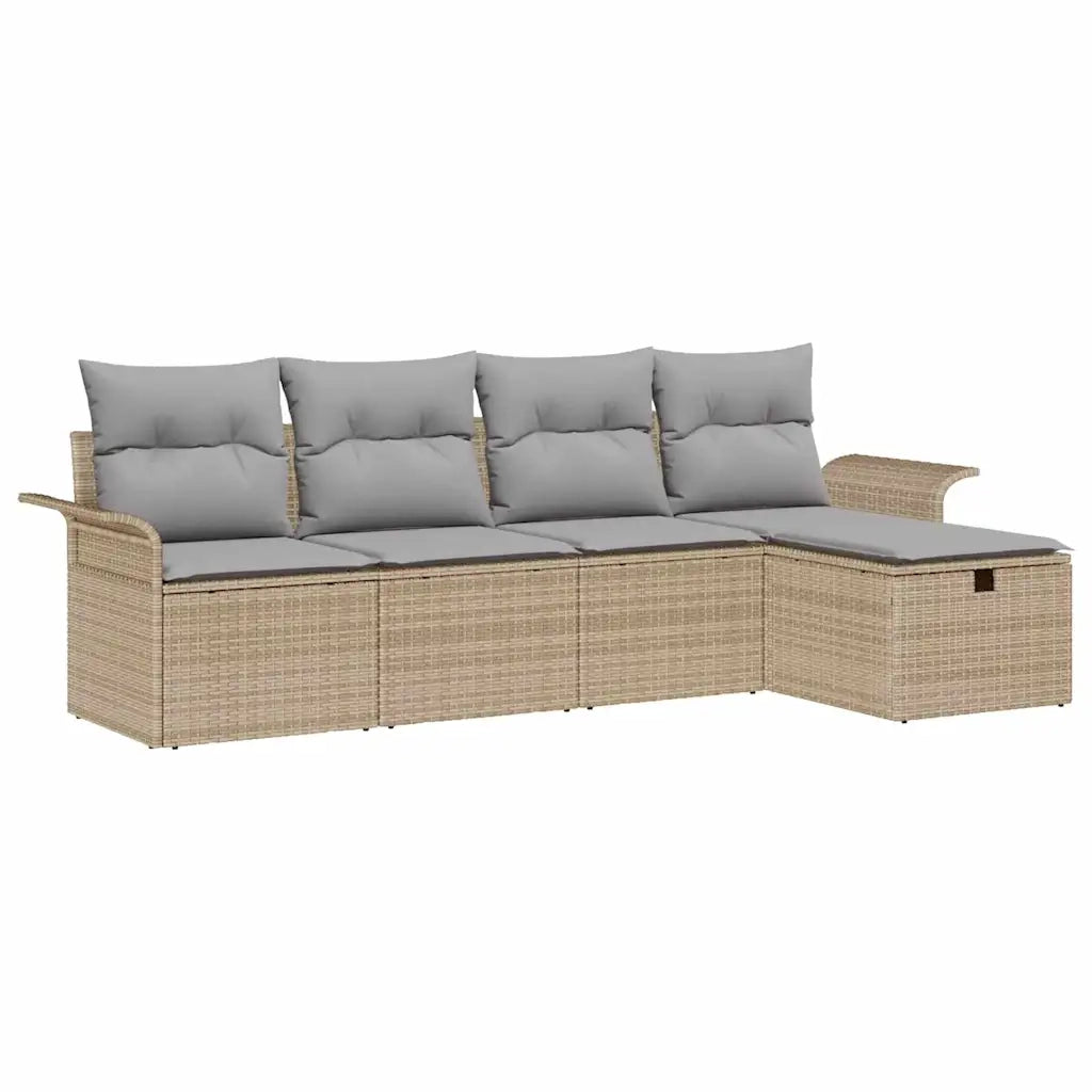 Set Divano da Giardino con cuscino 5 pcs Beige Poly Rattan 3360191