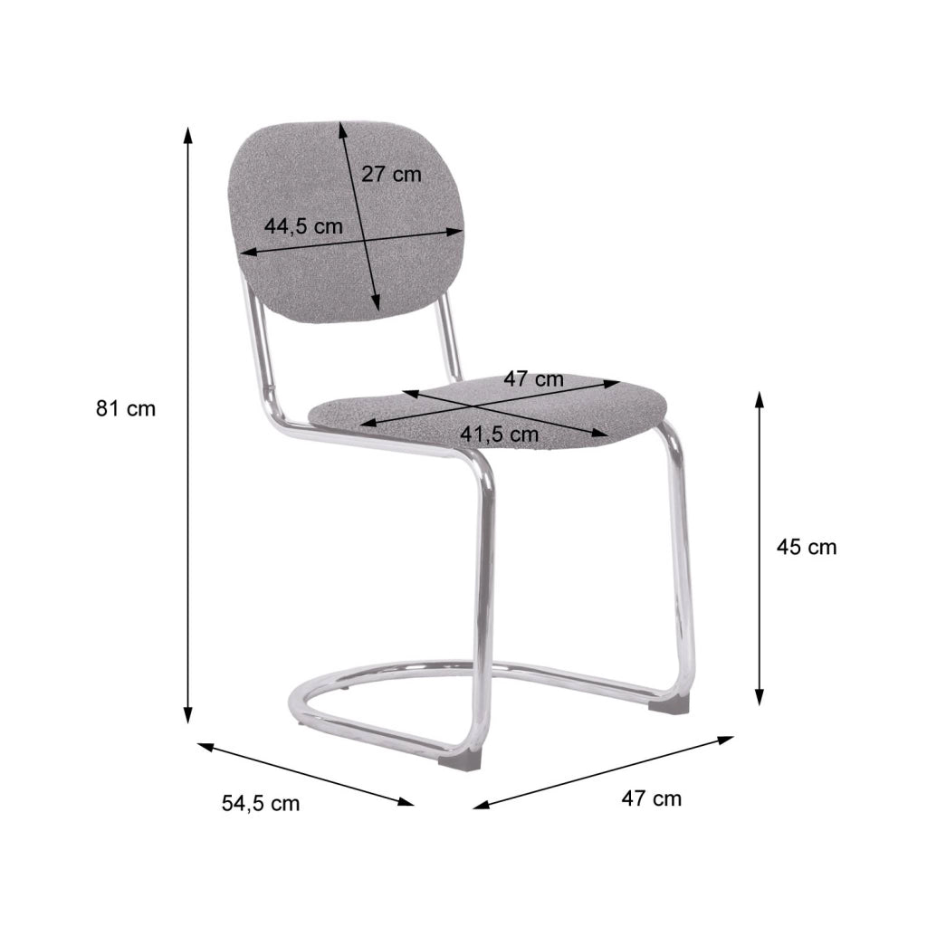 Set 2 sedie arrotondate metallo, tessuto ciniglia e gambe cromate,