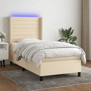 Letto a Molle con Materasso e LED Crema 100x200cm in Tessuto 3138378