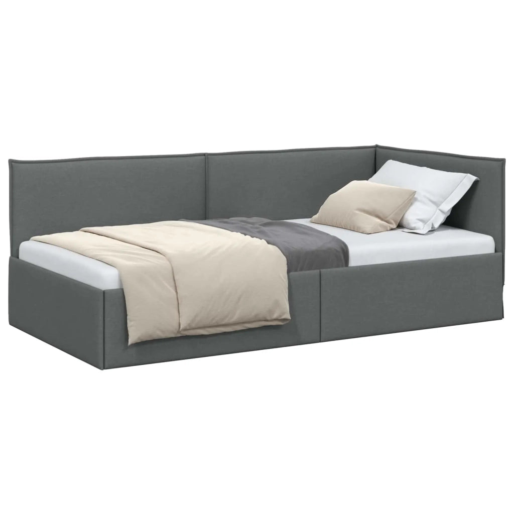 Cornice del letto ad angolo Grigio scuro 80 x 200 cm Tessuto