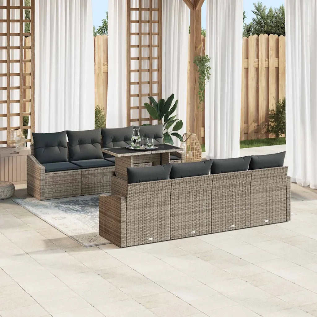 Set Divano da Giardino con cuscino 9 pcs Grigio polyrattan 3357702