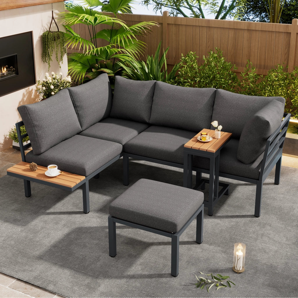 Set Salotto da Giardino con Divano, Tavolino e Cuscini ¨C MINIMAL ¨C Polyrattan Grigio/Nero