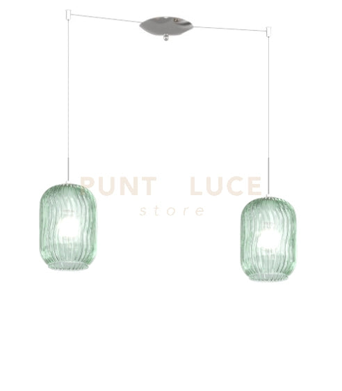 SOSPENSIONE CROMO 2 LUCI SPOSTABILE VETRI VERDE 1181CR-S2 S-VE