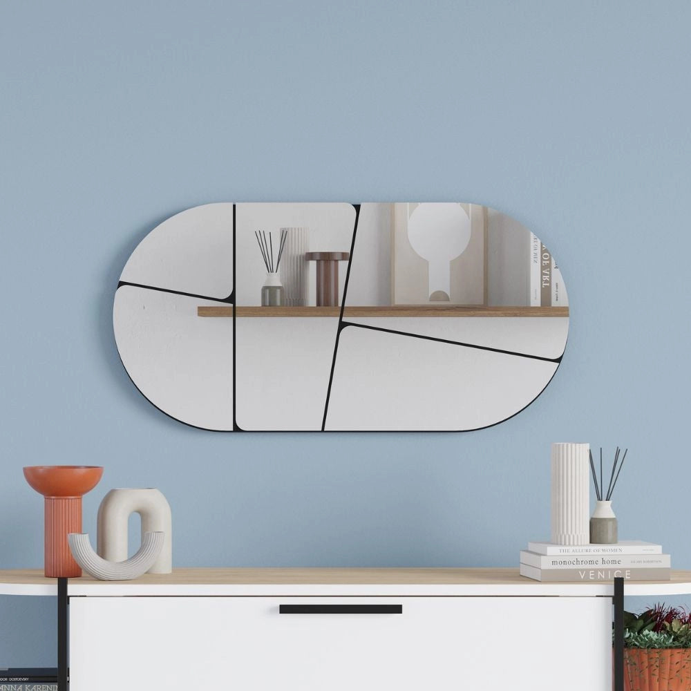 Specchio ovale da parete Otis con design astratto e fondo nero 80x40H