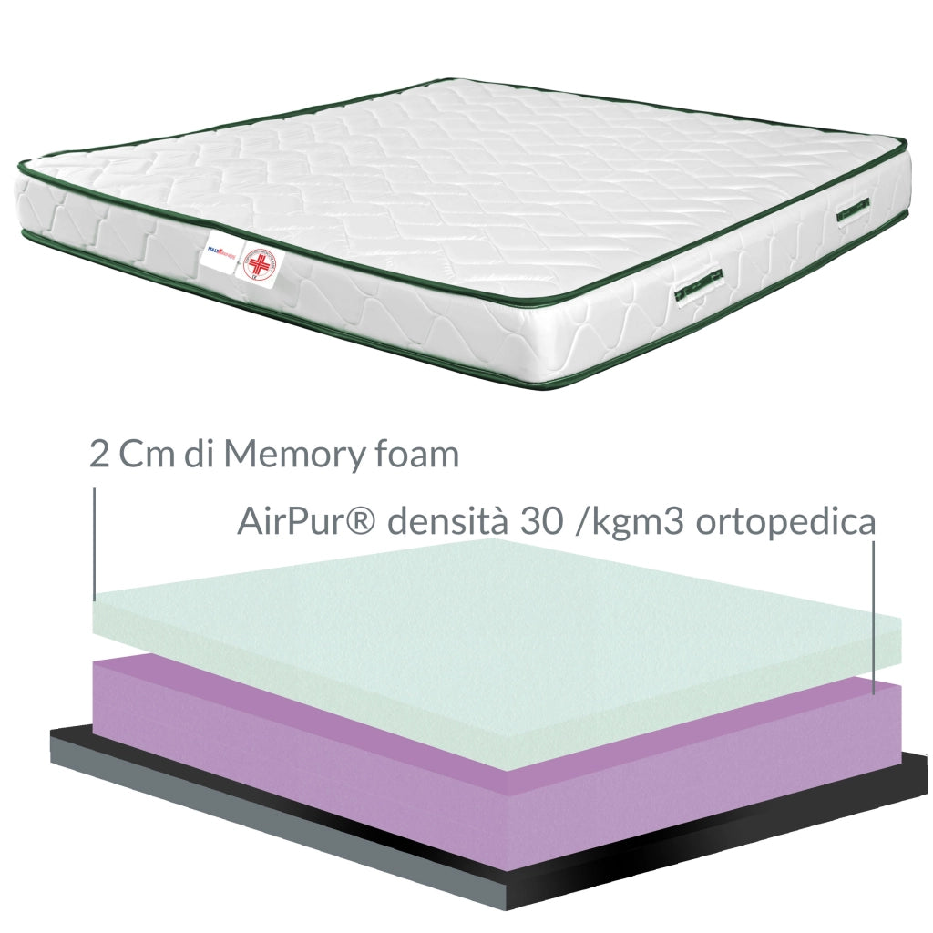 Materasso Memory foam singolo 100x190 cm, materasso DETRAIBILE anatomico, Interno semirigido ANALLERGICO in poliuretano e avvolgente memory, LISA H17cm, 