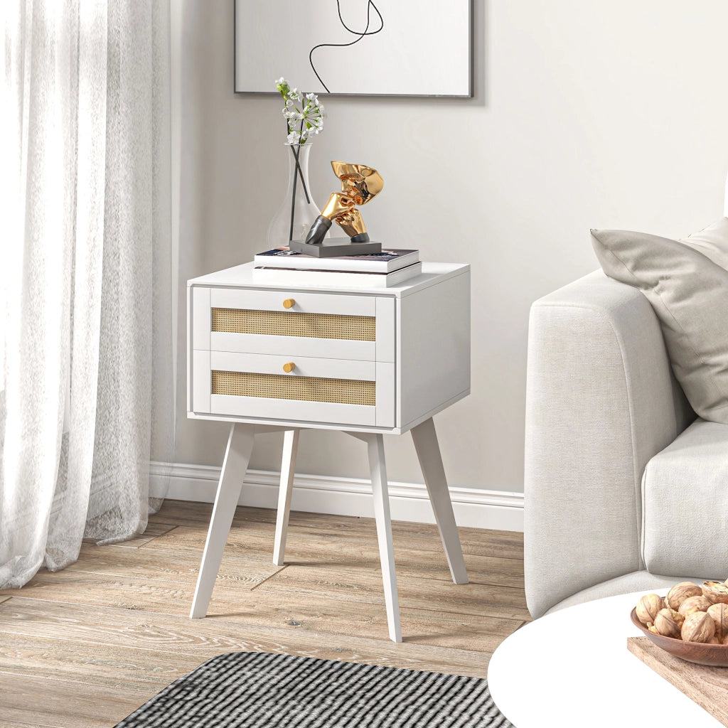 Comodino Bianco con 2 Cassetti Stile Cannage ¨C Minimal ¨C 40x40x60 cm