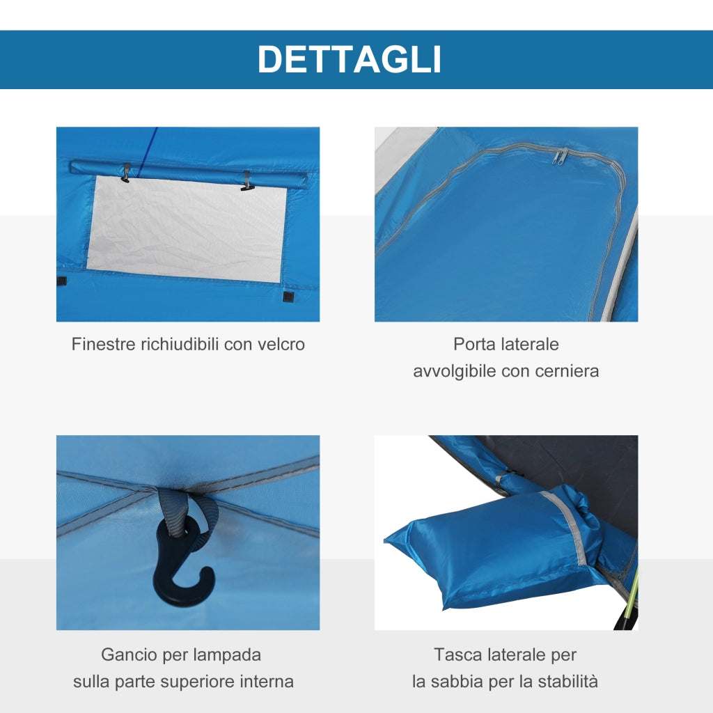 Tenda da Spiaggia Pop Up ¨C zephmum ¨C Blu Cielo e Grigio, Poliestere e Fibra di Vetro, 220x173x120 cm