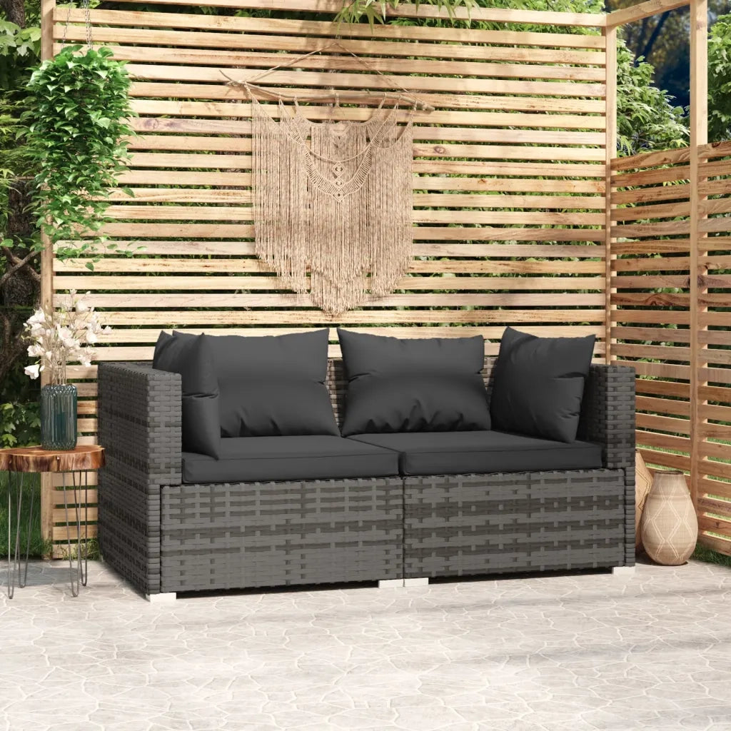 Divano a 2 Posti con Cuscini in Polyrattan Grigio 317509