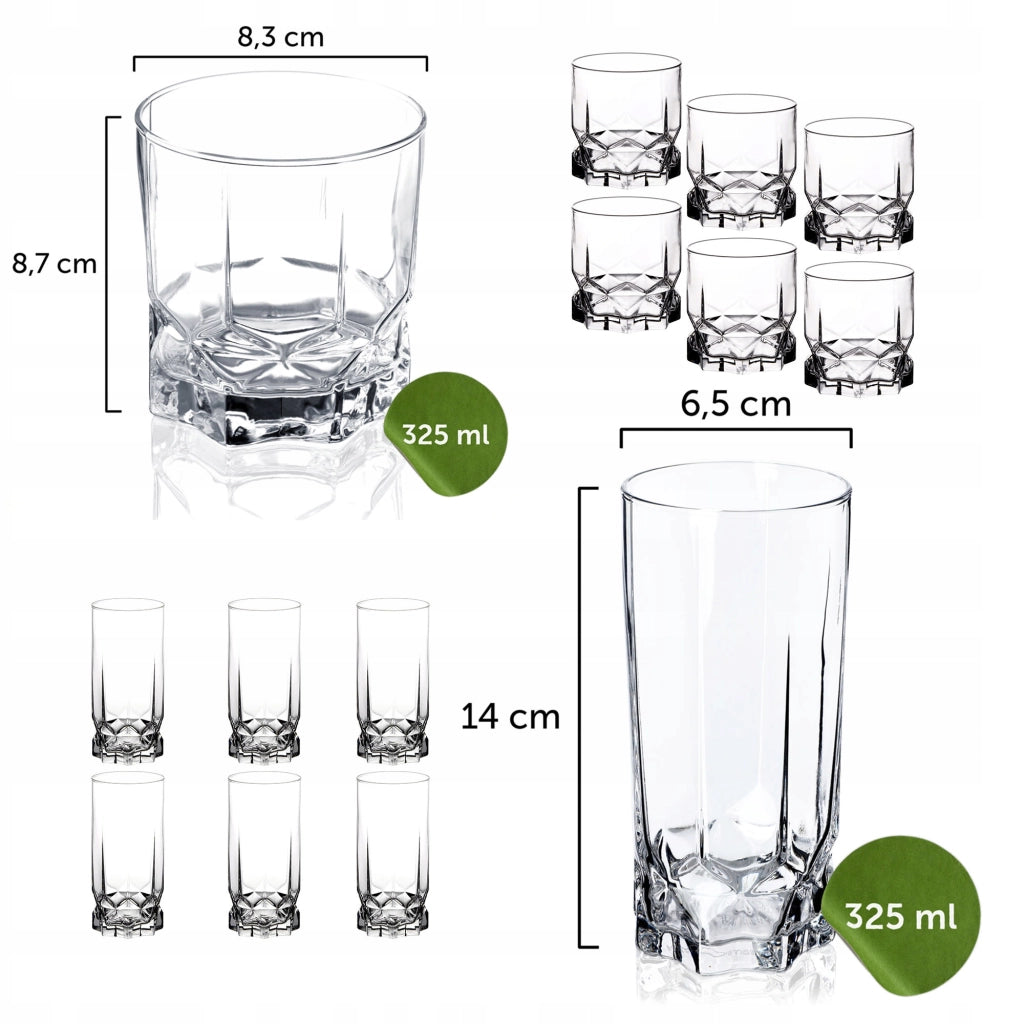 Set di 12 bicchieri KADAX da 325 ml per bevande e acqua.