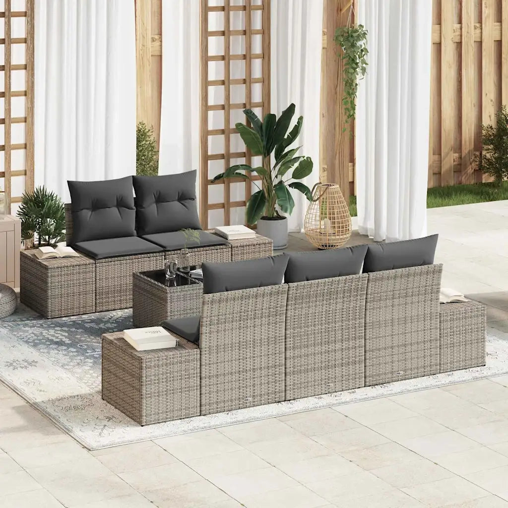 Set Divano da Giardino con cuscino 6 pcs Grigio polyrattan 3346939