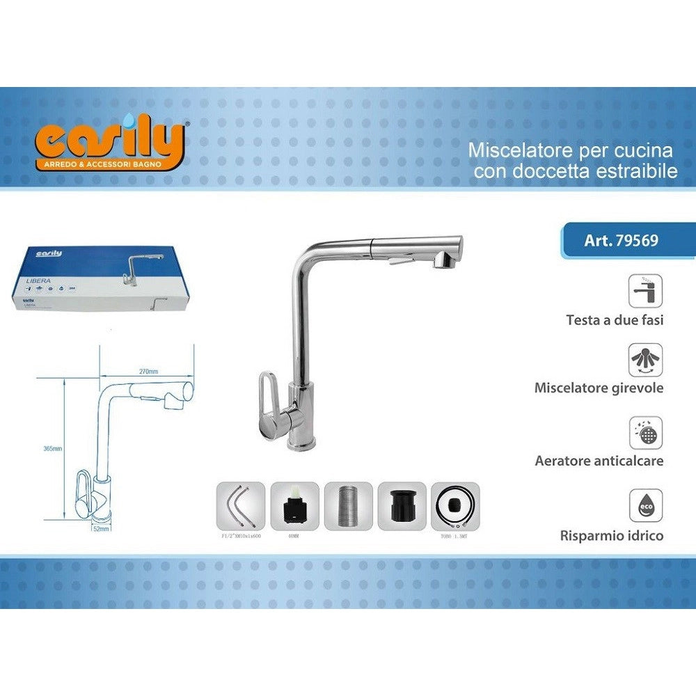 Trade Shop - Miscelatore Rubinetto Monocomando Doccetta Estraibile Per Lavello Cucina 79569 -