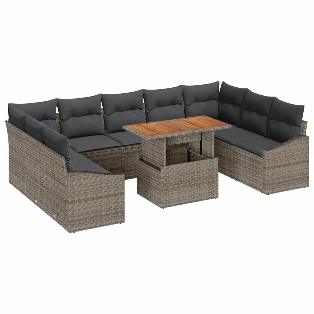 Set da Pranzo per Giardino con cuscino 10 pcs Grigio e Marrone 3349880