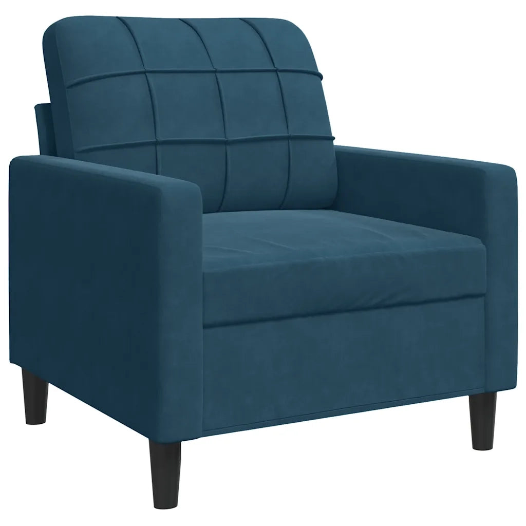 Set di Divani 3 pz con Cuscini e Rinforzi Blu in Velluto