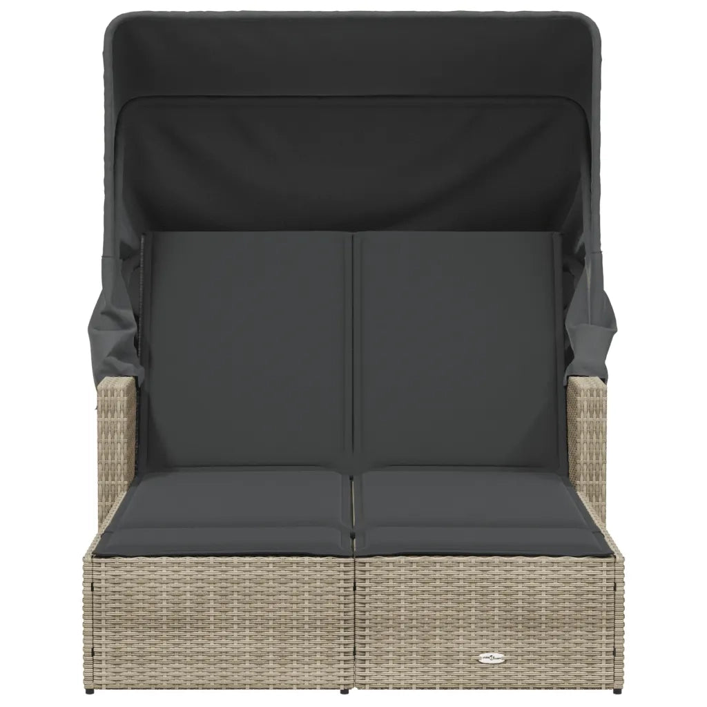 Lettino Doppio Baldacchino e Cuscini Grigio Chiaro Polyrattan 365812