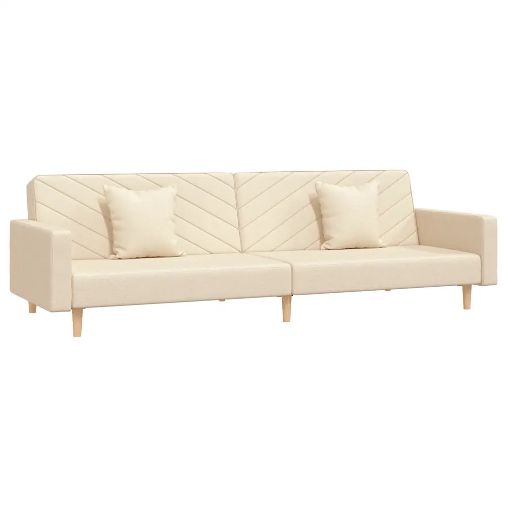 Divano Letto a 2 Posti con 2 Cuscini Crema in Tessuto 375902