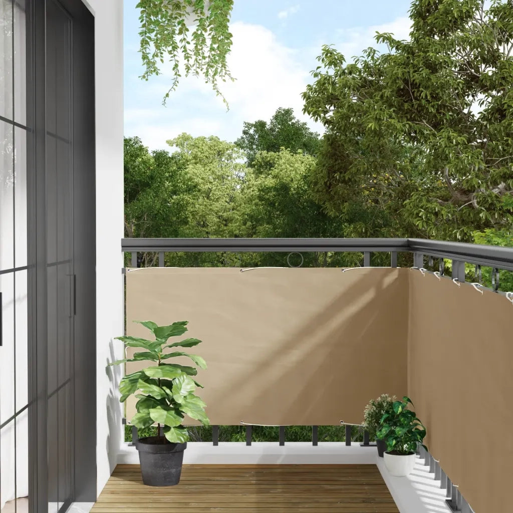 Paravento da Balcone-Pannello per balcone in Tessuto Oxford 75x600 cm Beige