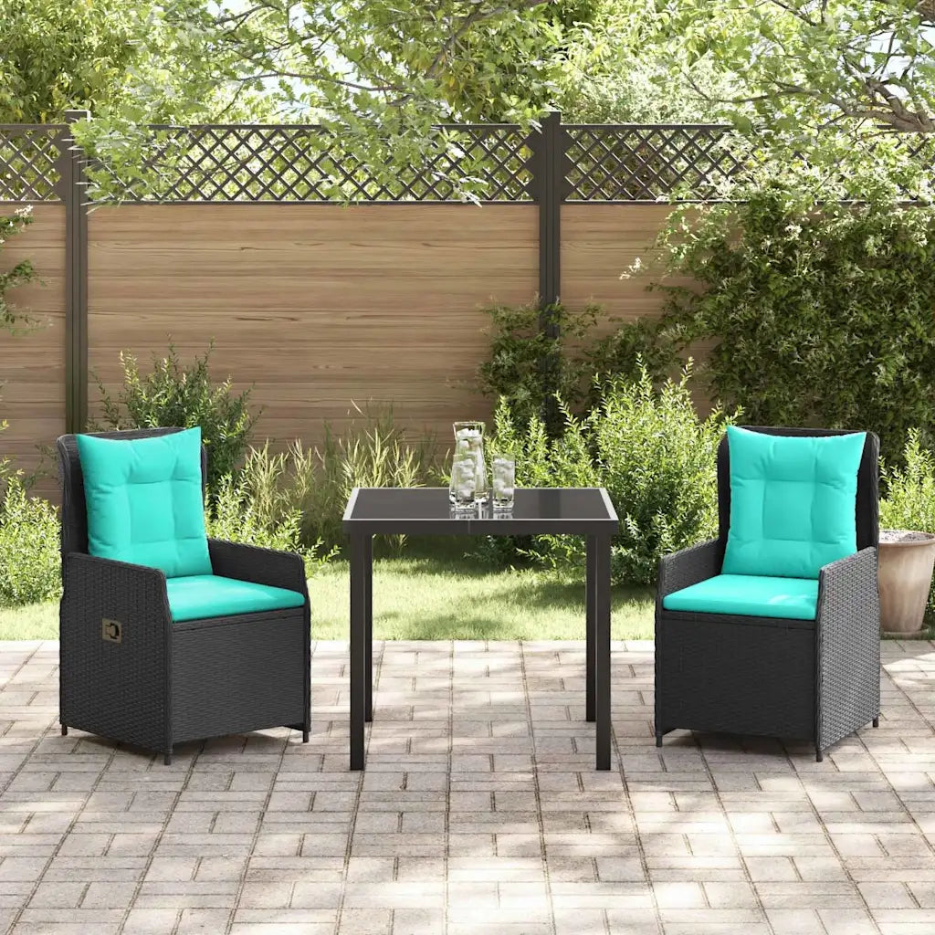 Set da Pranzo per Giardino 3 pcs Nero Poly Rattan