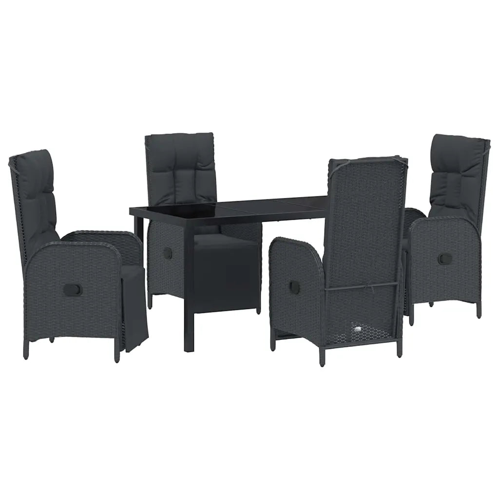 Set da Pranzo per Giardino con cuscino 5 pcs Nero polyrattan 3380122