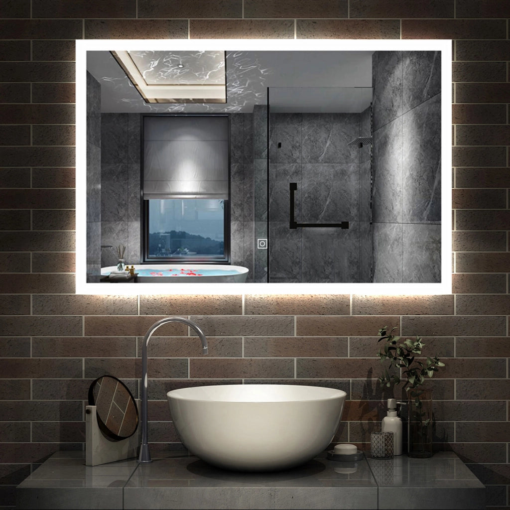 specchio rettangolare 100x60 cm con luce led antiappannamento e touch
