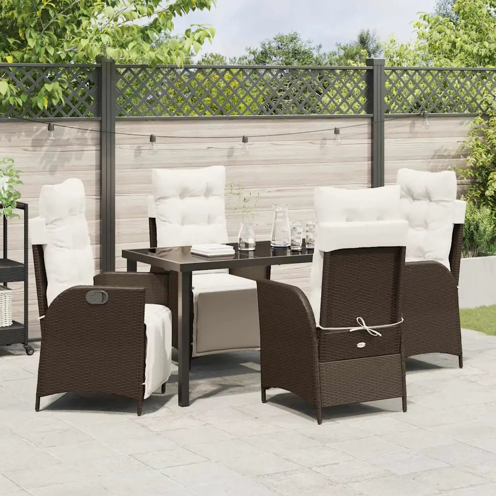 Set da Pranzo per Giardino con cuscino 5 pcs Marrone polyrattan