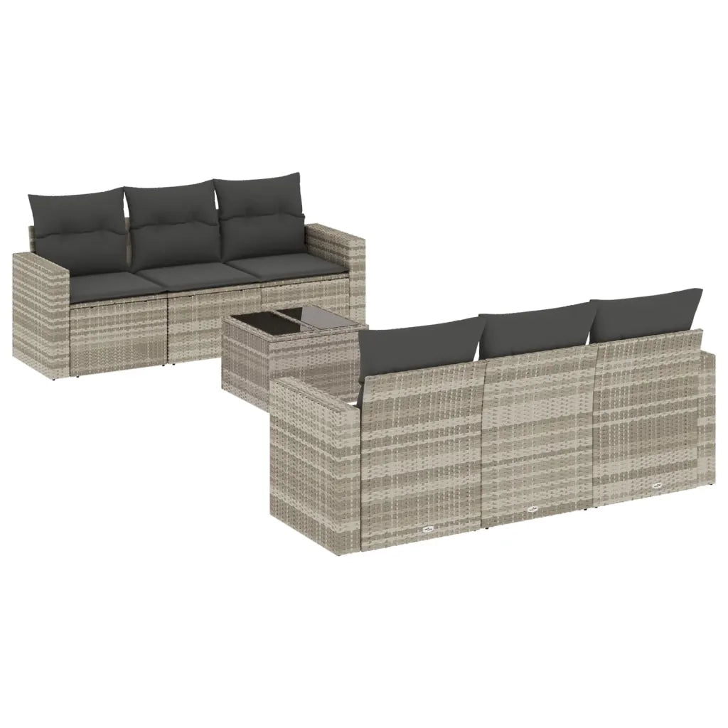 Set Divani da Giardino 7pz con Cuscini Grigio Chiaro Polyrattan 3218702