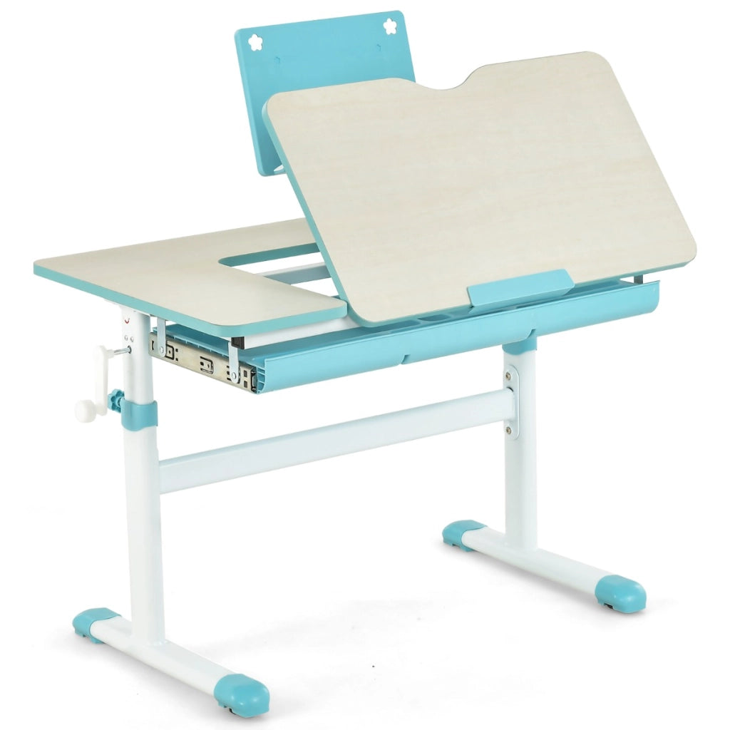Scrivania per bambini regolabile con piano inclinabile cassetto, Scrivania per bambini tavolo ergonomico Azzurro-Tavoli e sedie