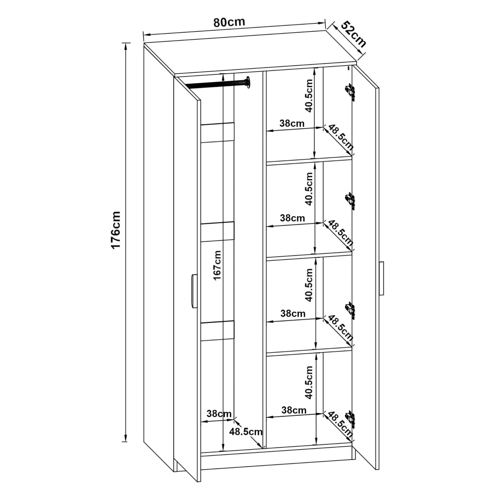 Armadio moderno per camera da letto mobile contenitore senza tempo con 1 asta appendiabiti e 4 ripiani MDF 176 x 80 x 52 cm effetto rovere 03_0006373