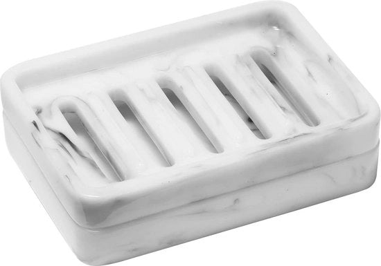 Piatto per Sapone in Resina con Scolo a Doppio Strato di Spugna per Bagno Cucina Doccia Vasca Lavello Contenitore da Controsoffitto - Bianco Marmo
