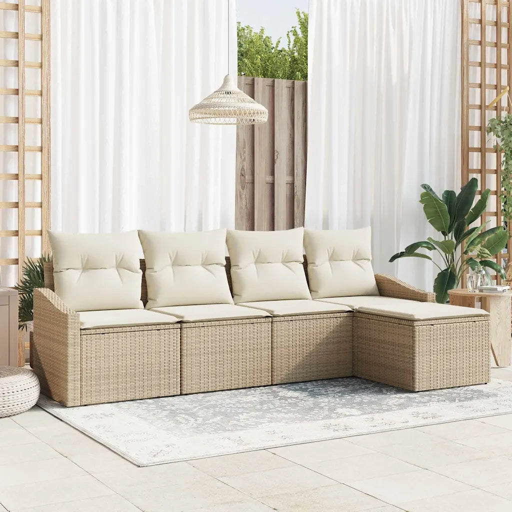 Set di divani con cuscino 5 pcs Beige e Crema polyrattan