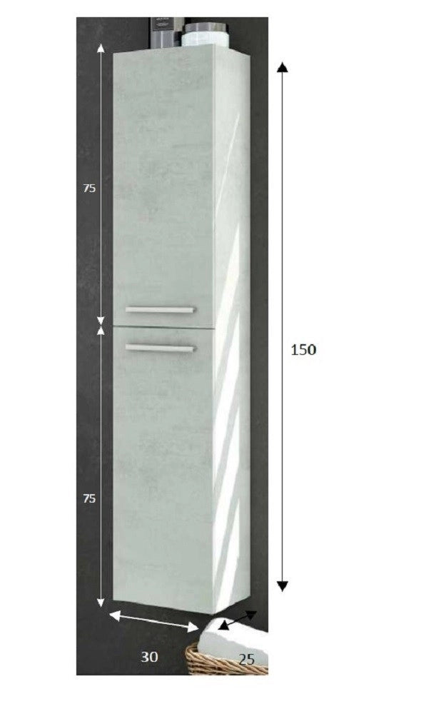 KIT MOBILE COLONNA BAGNO ARUBA 2 ANTE CM.30X25X150H FINITURA CEMENTO