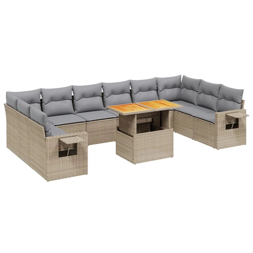 Set Divani da Giardino 11 pz con Cuscini Beige in Polyrattan 3271927