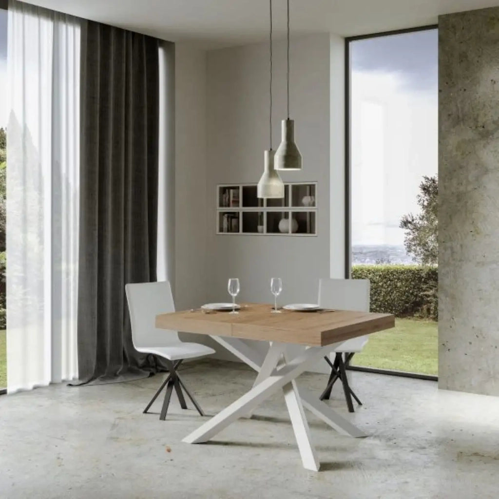Tavolo allungabile 140/244x90 cm Volantis Premium colore quercia natura gambe bianche
