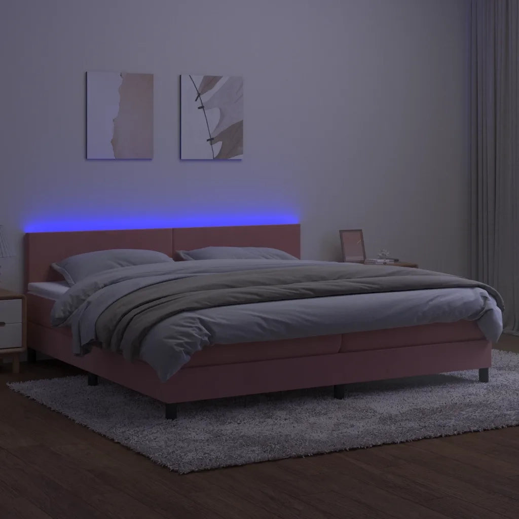 Letto a Molle con Materasso e LED Rosa 200x200 cm in Velluto 3134308
