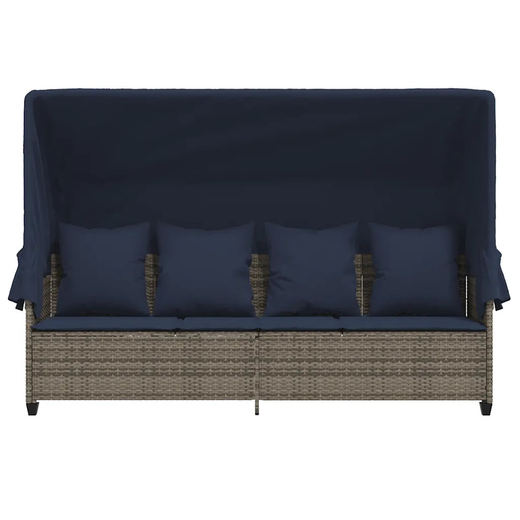 Lettino Prendisole con Baldacchino e Cuscini Grigio Polyrattan 368360
