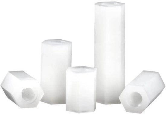 Supporti di allunamento in nylon femminili - 50 pezzi - Bianchi - M3x10mm - Ideali per la fissazione - Perfetti per elettronica e hobby.
