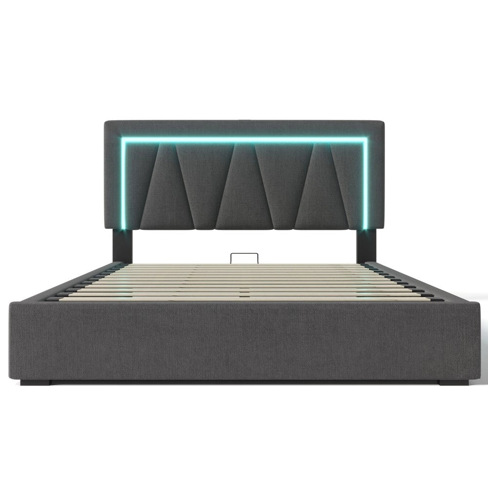 Letto Contenitore Imbottito LED 160x200 con USB ¨C Xylo ¨C Tessuto Lino